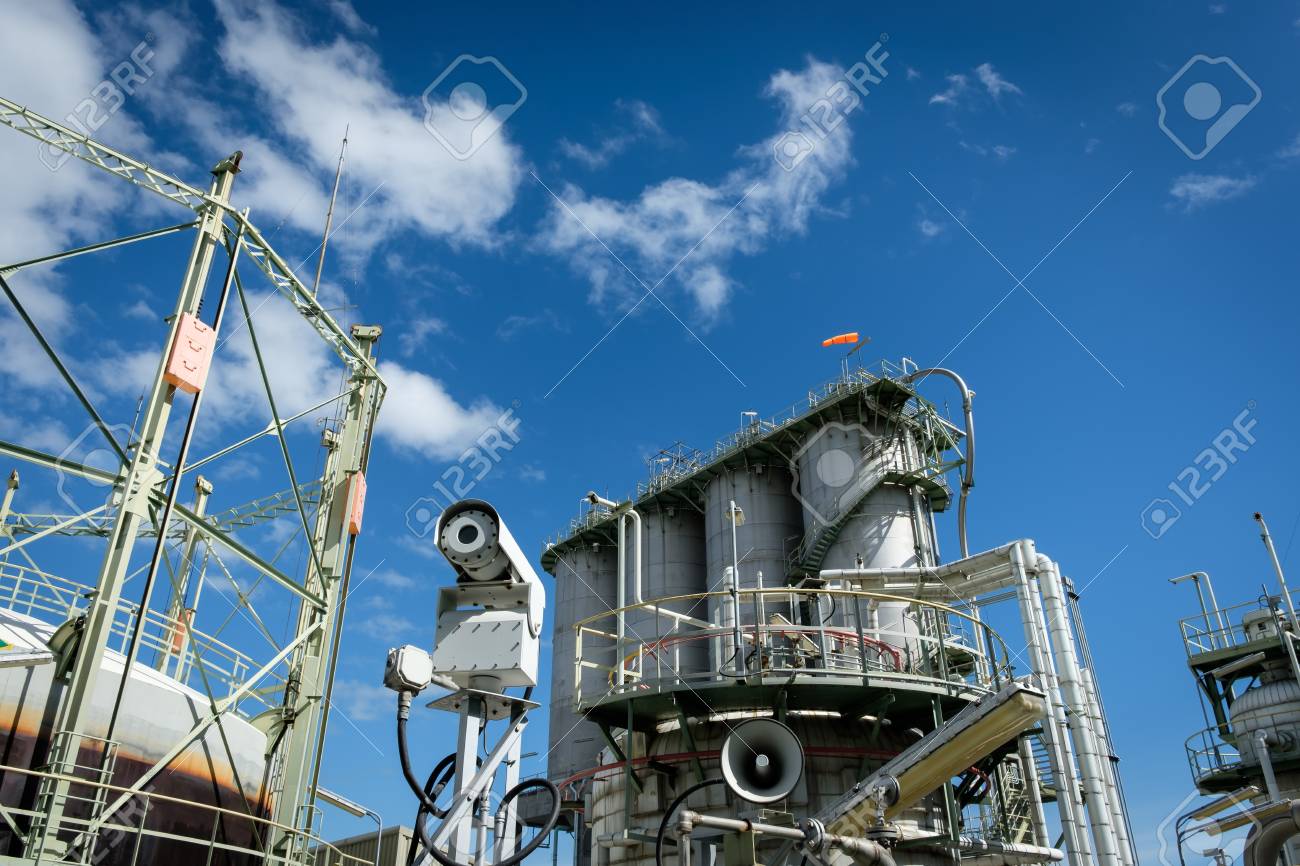 CCTV Camera For Security In Factory With Blue Sky Background Stock Photo, Picture and Royalty Free Image. Image 92923933.